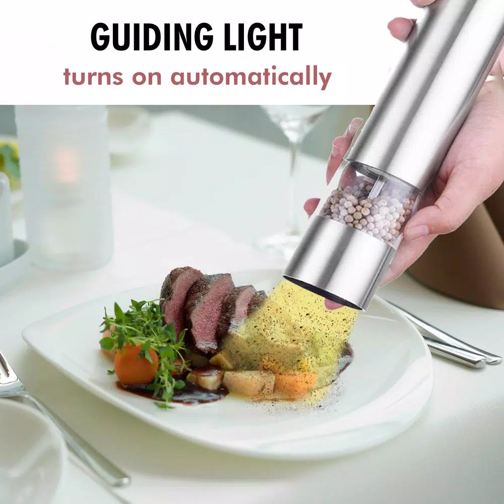 iTouchless Brushed Stainless Steel Electronic Salt and Pepper Mill Set, 2-Pack