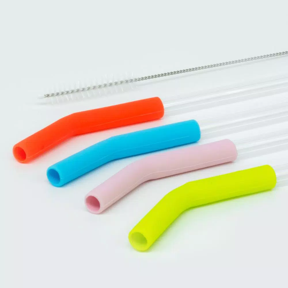 Cook Pro 10 Pc Reusable Borosilicate Glass Straw Set with Silicone Tips and Cleaning Brushes
