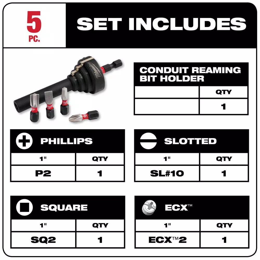 Milwaukee SHOCKWAVE Conduit Reaming Bit Holder Set for 1/2", 3/4", and 1" EMT
