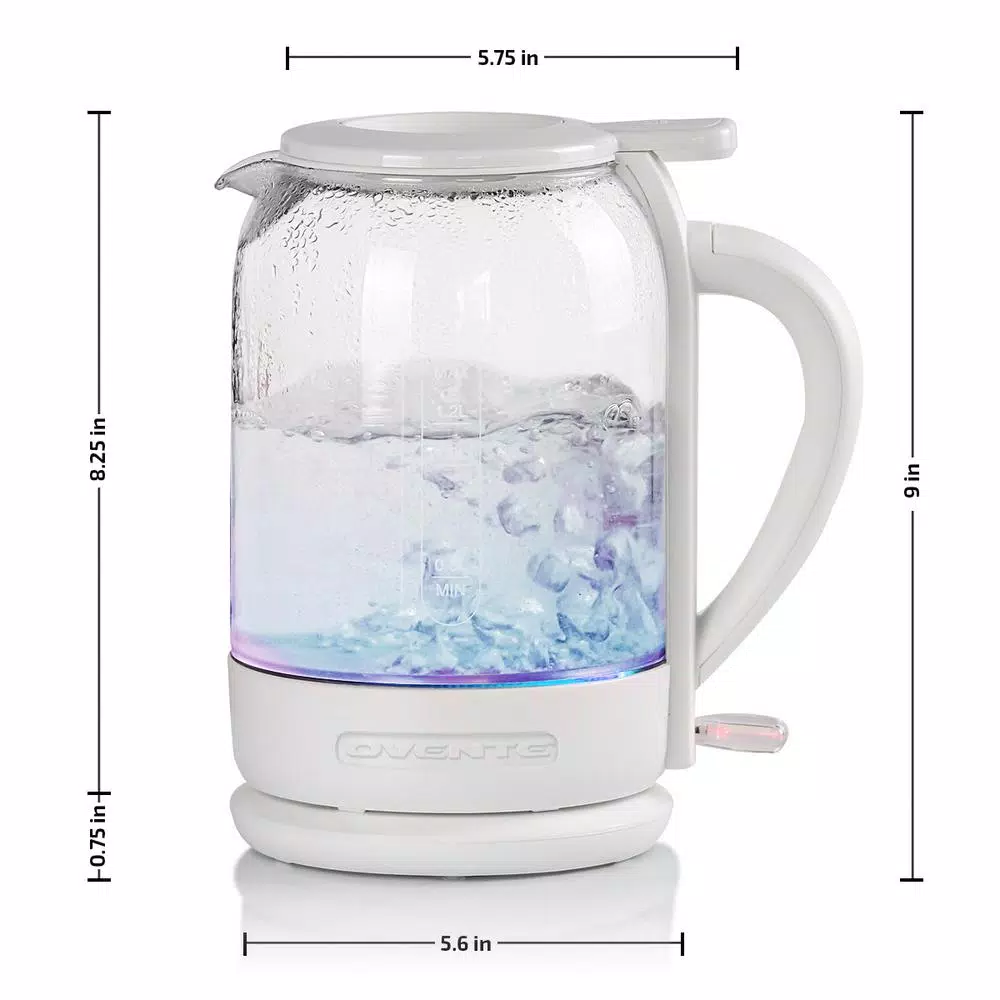 Ovente 1.5L White Glass Electric Kettle with ProntoFill Technology, 1500W