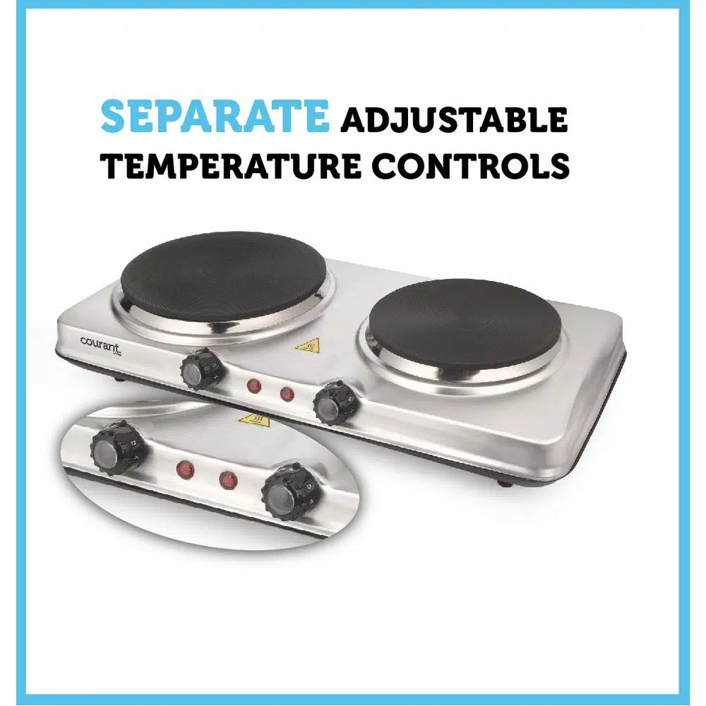 Courant 1700W Double Burner Electric Hot Plate with Stainless Steel Design and Dual Temperature Controls