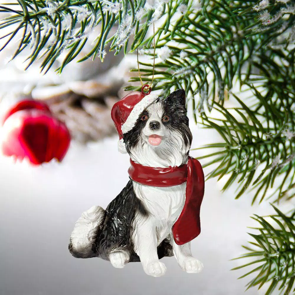 Design Toscano Border Collie Holiday Dog Ornament Sculpture, Hand Painted Resin
