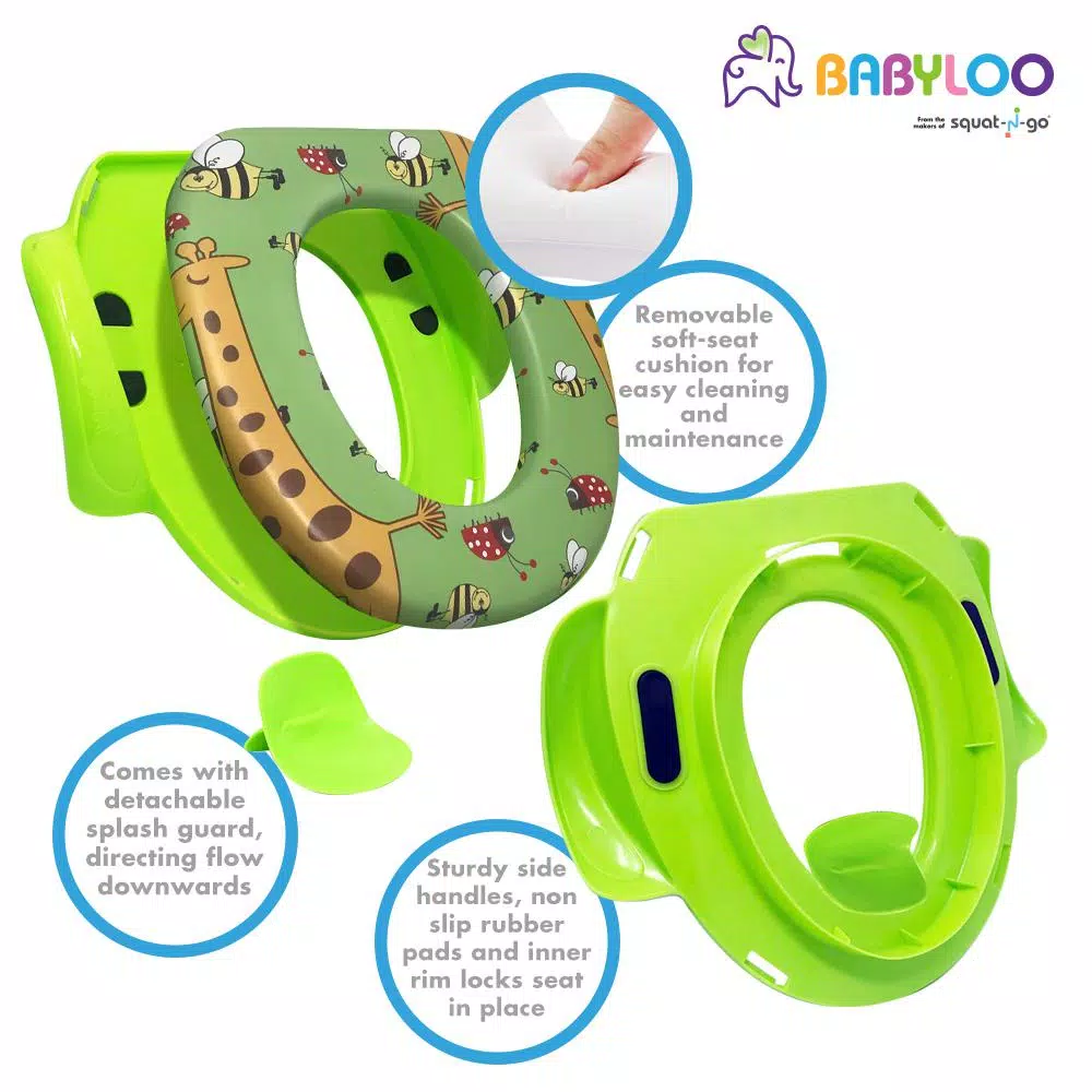 Babyloo Animal Design Children's Soft Cushion Toilet Seat with Handles - Green