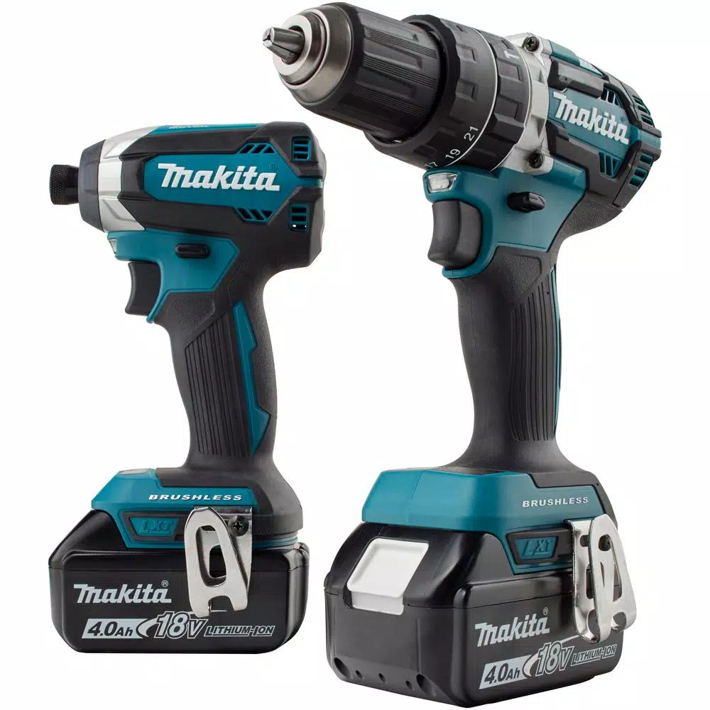 Makita 18V LXT Brushless Cordless Hammer Drill and Impact Driver Combo Kit with (2) 4Ah Batteries and Charger