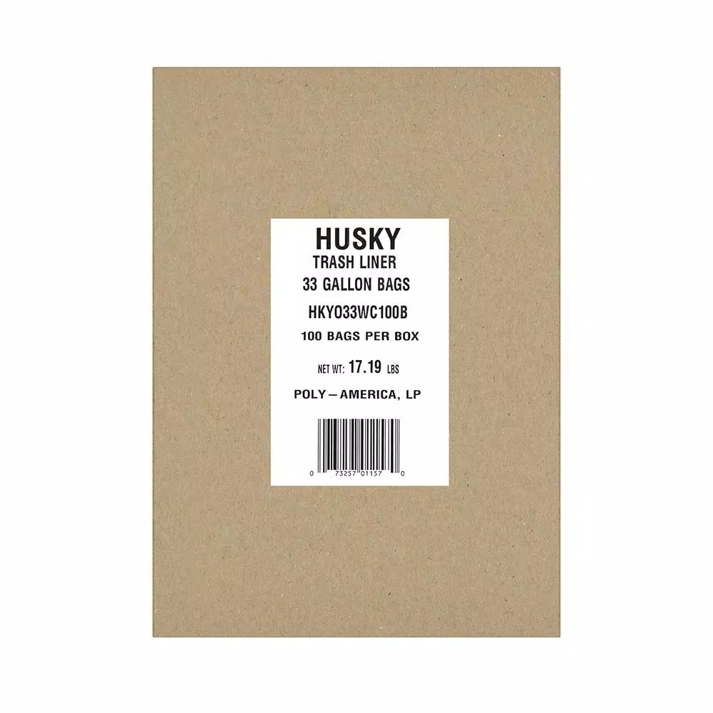 HUSKY 33 Gallon Heavy Duty Black Trash Liners with Flap Tie, 2 Mil, 100-Count