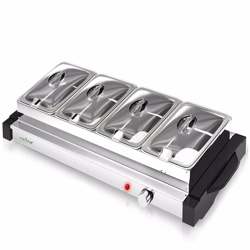 NutriChef 4-Pan Stainless Steel Electric Buffet Server Food Warming Tray Station