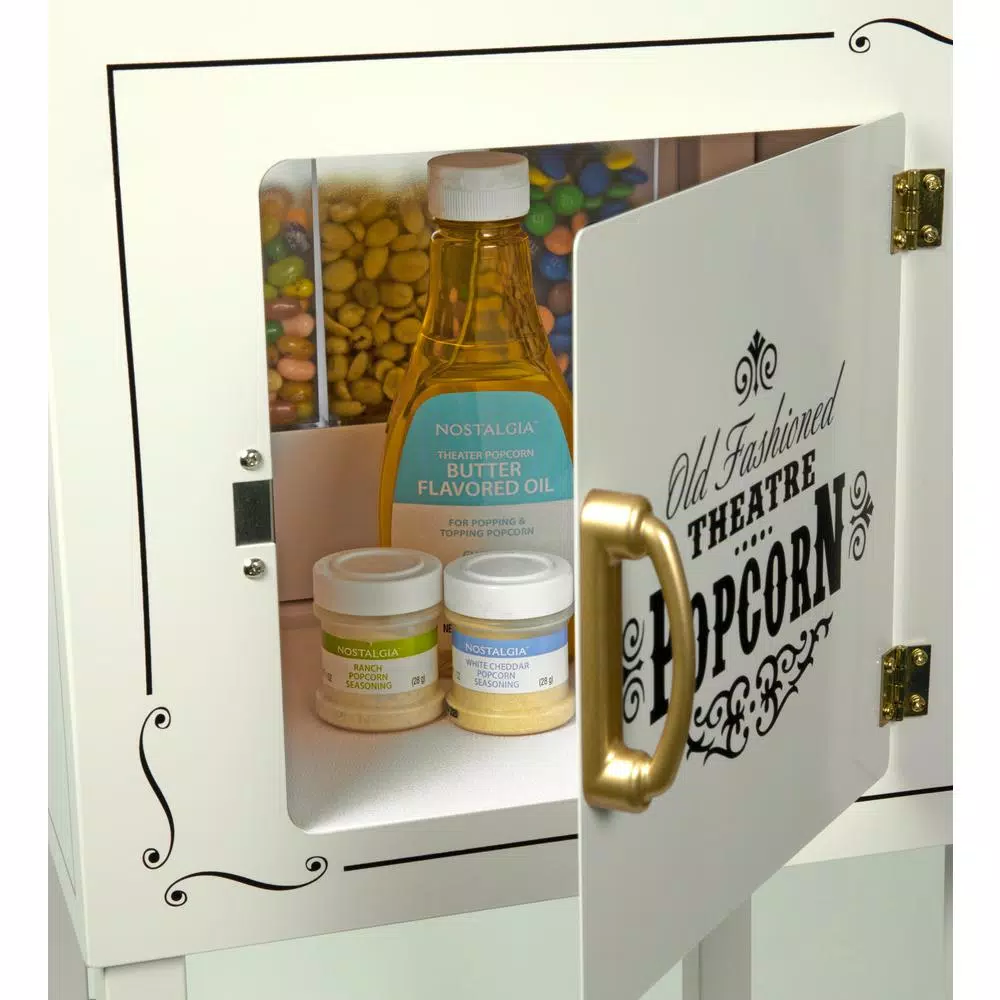 Nostalgia 600W 8 oz. Ivory Popcorn Machine with Cart and Candy Dispenser