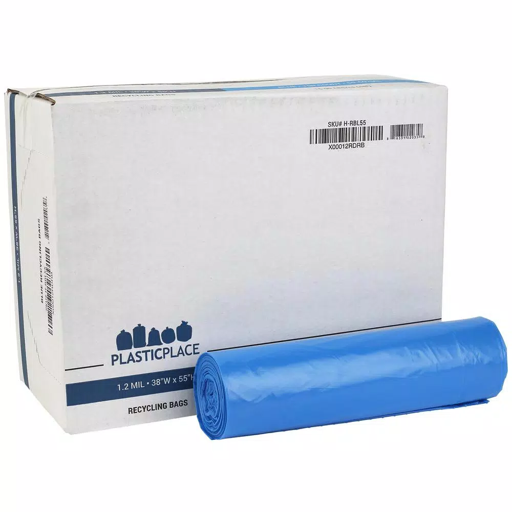 Plasticplace 55-60 Gallon Blue Recycling Bags, 1.2 Mil Thickness, 100 Count Case