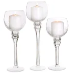 HOME ESSENTIALS AND BEYOND Crackled Glass Footed Hurricane Candle Holder Set of 3, Clear thumbnail 1