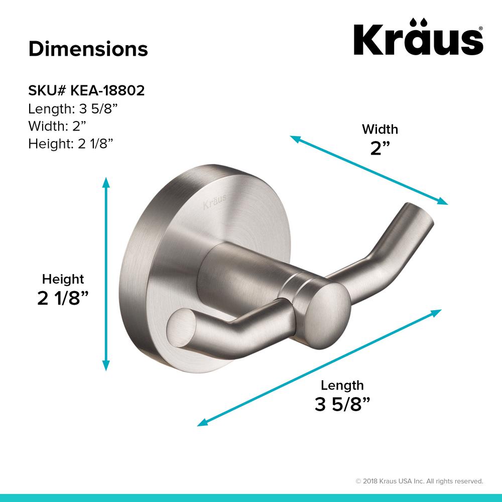 Kraus Elie Double Robe and Towel Hook, Brushed Nickel