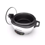 BLACK+DECKER 3-Cup White Electric Rice Cooker with Steaming Basket and Non-Stick Pot thumbnail 4