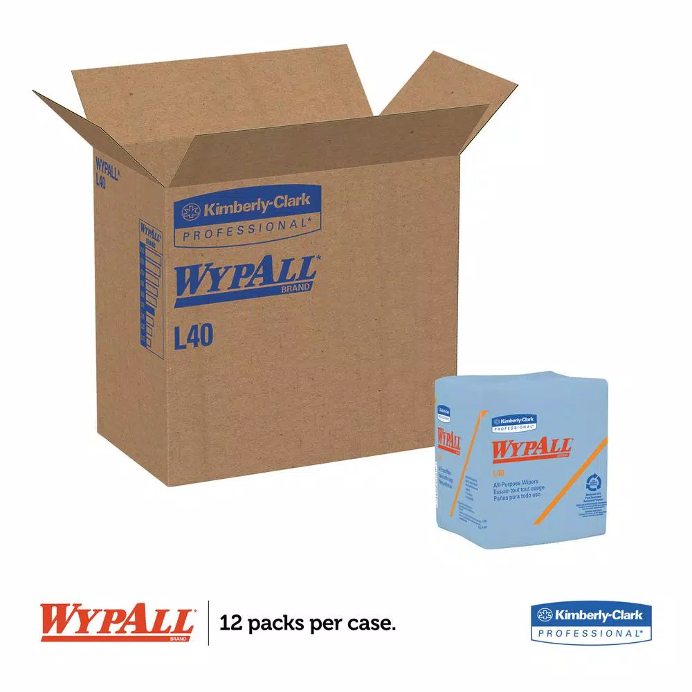 WYPAll L40 Blue Disposable Wipers, 12.5 x 12.25 in, 56/Box, 12 Boxes Per Carton