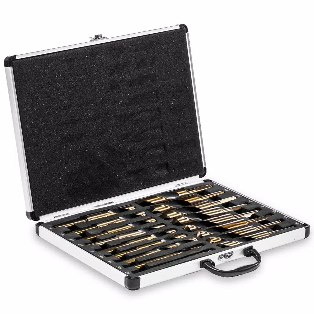 XtremepowerUS 17-Piece HSS Cobalt Silver and Deming Twist Drill Bit Set with Aluminum Storage Case