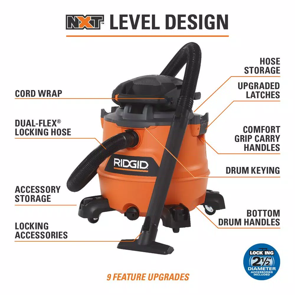 RIDGID 16 Gal. 6.5 Peak HP NXT Wet/Dry Shop Vacuum with Detachable Blower and Car Cleaning Kit