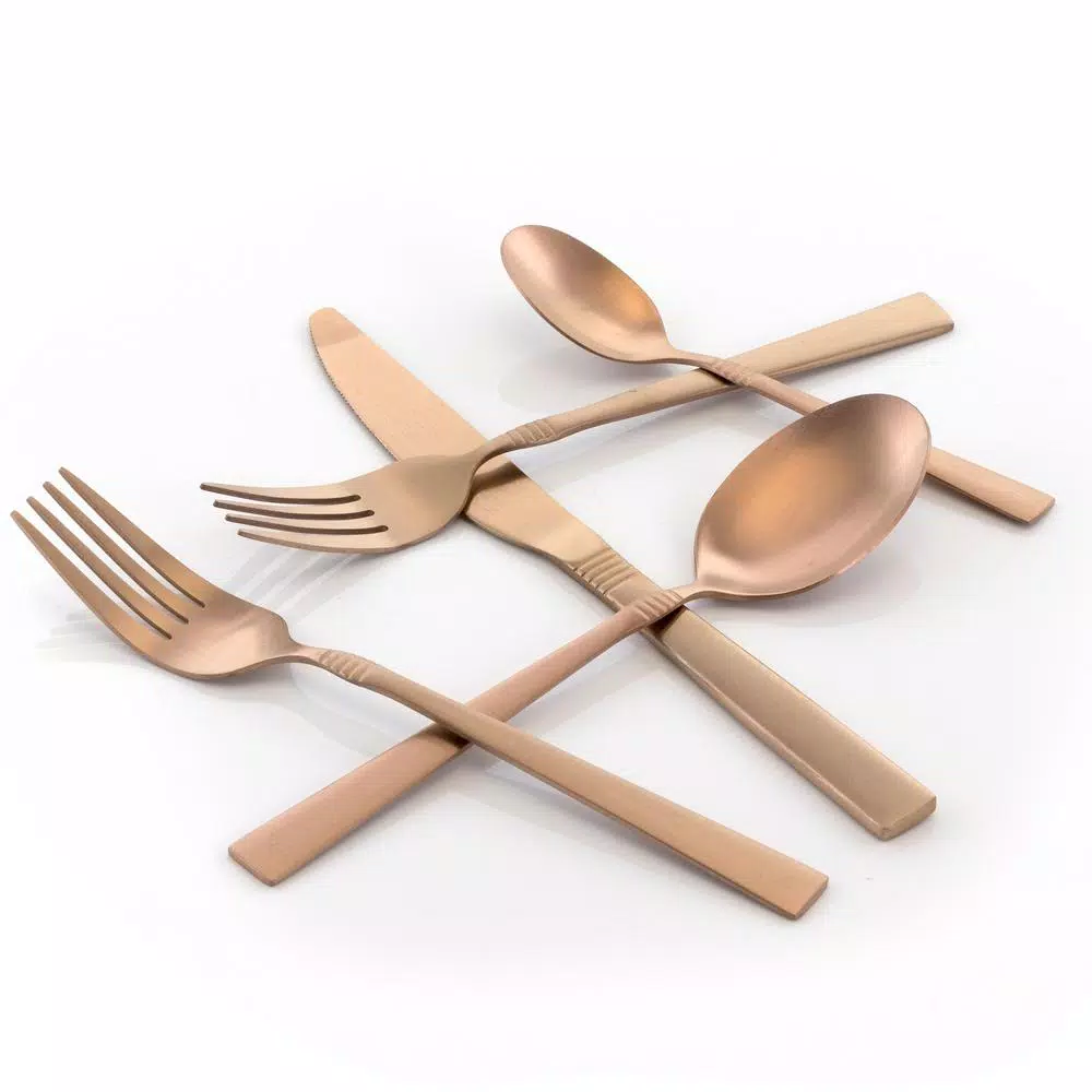 MegaChef Cravat 20-Piece Matte Rose Gold Stainless Steel Flatware Set, Service for 4