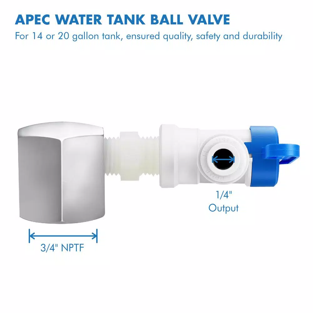 APEC Water Systems APEC Reverse Osmosis Tank Ball Valve, 3/4 in. NPTF to 1/4 in. Output, for 14 or 20 Gallon Storage Tanks