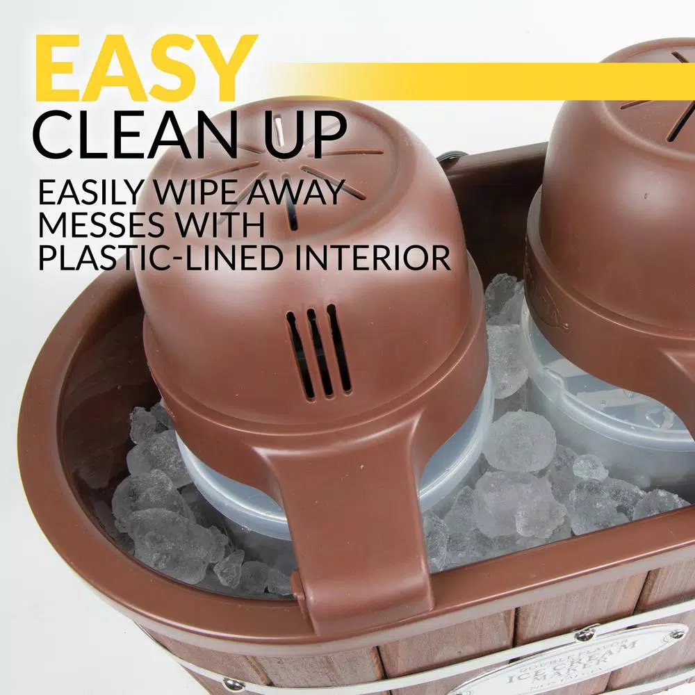 Nostalgia ICMW200DBL 4 Qt. Electric Double Flavor Ice Cream Maker, Brown Wood Grain