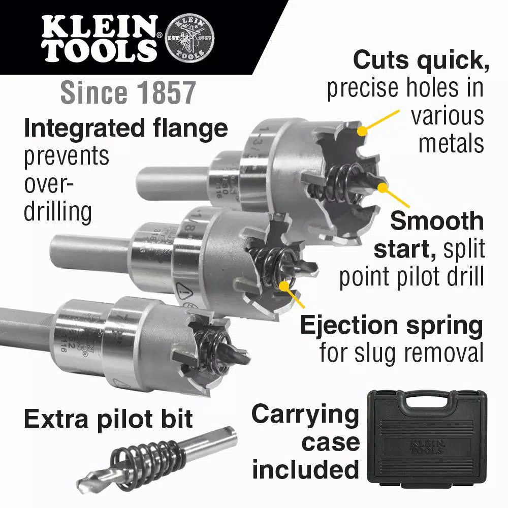 Klein Tools 4-Piece Carbide-Tipped Hole Cutter Set with Heavy Duty Carrying Case