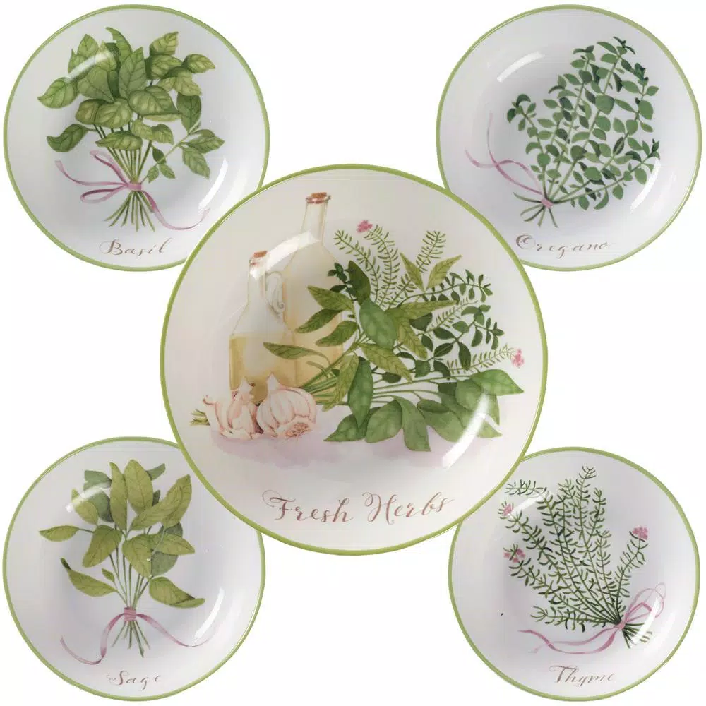 Certified International Fresh Herbs Multi-Colored Ceramic Pasta Bowl Set, 5-Piece
