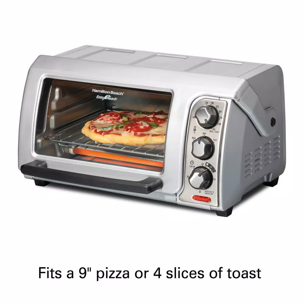 Hamilton Beach Easy Reach 1200W 4-Slice Silver Toaster Oven with Roll Top Door