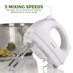 Ovente HM161 5-Speed 150W Electric Hand Mixer with Chrome Beaters and Snap-On Storage Case, White thumbnail 4
