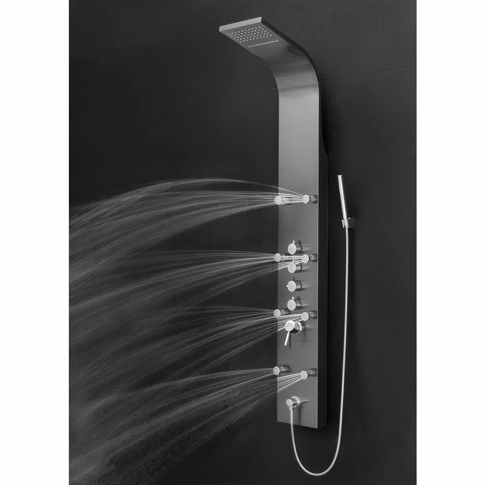 AKDY 65 in. 8-Jet Shower Panel System, Space Gray Brushed Stainless Steel with Rainfall, Waterfall & Wand