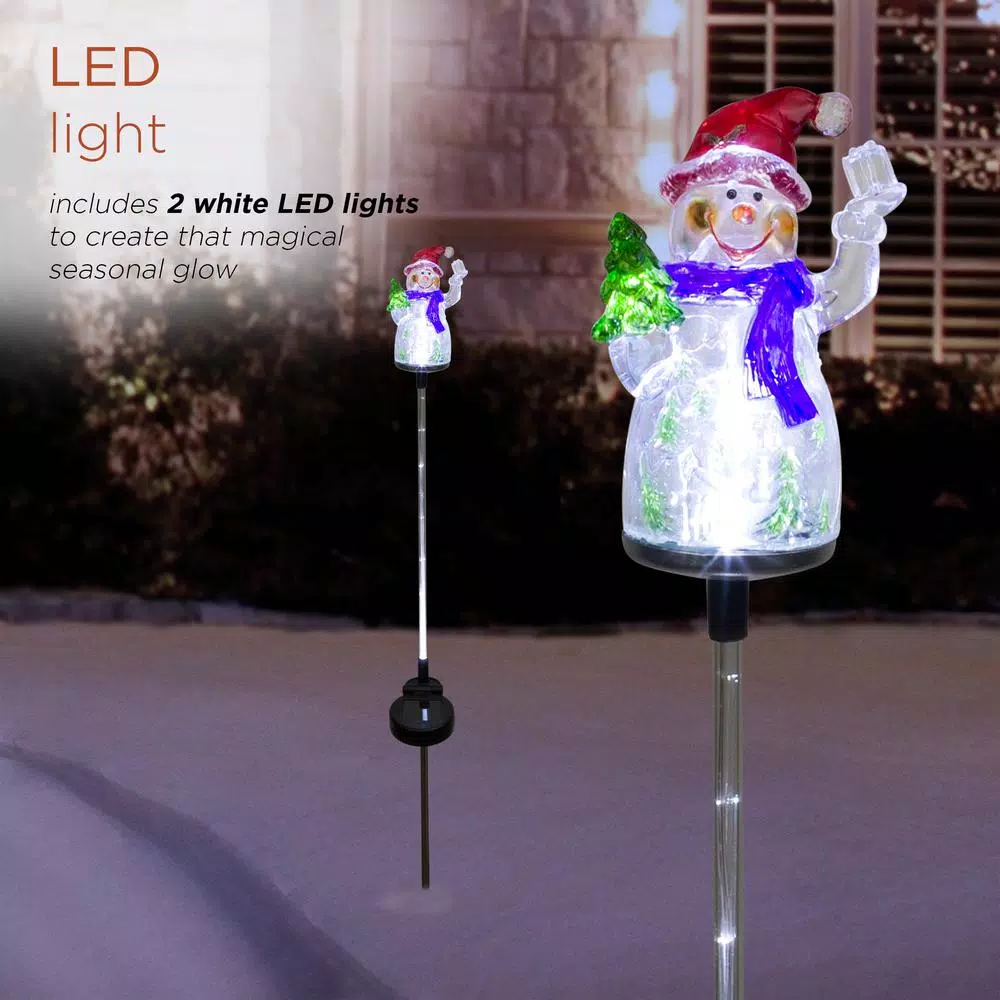Alpine Corporation Solar Snowman Garden Stakes with Fiber Optic LED Lights, Set of 2
