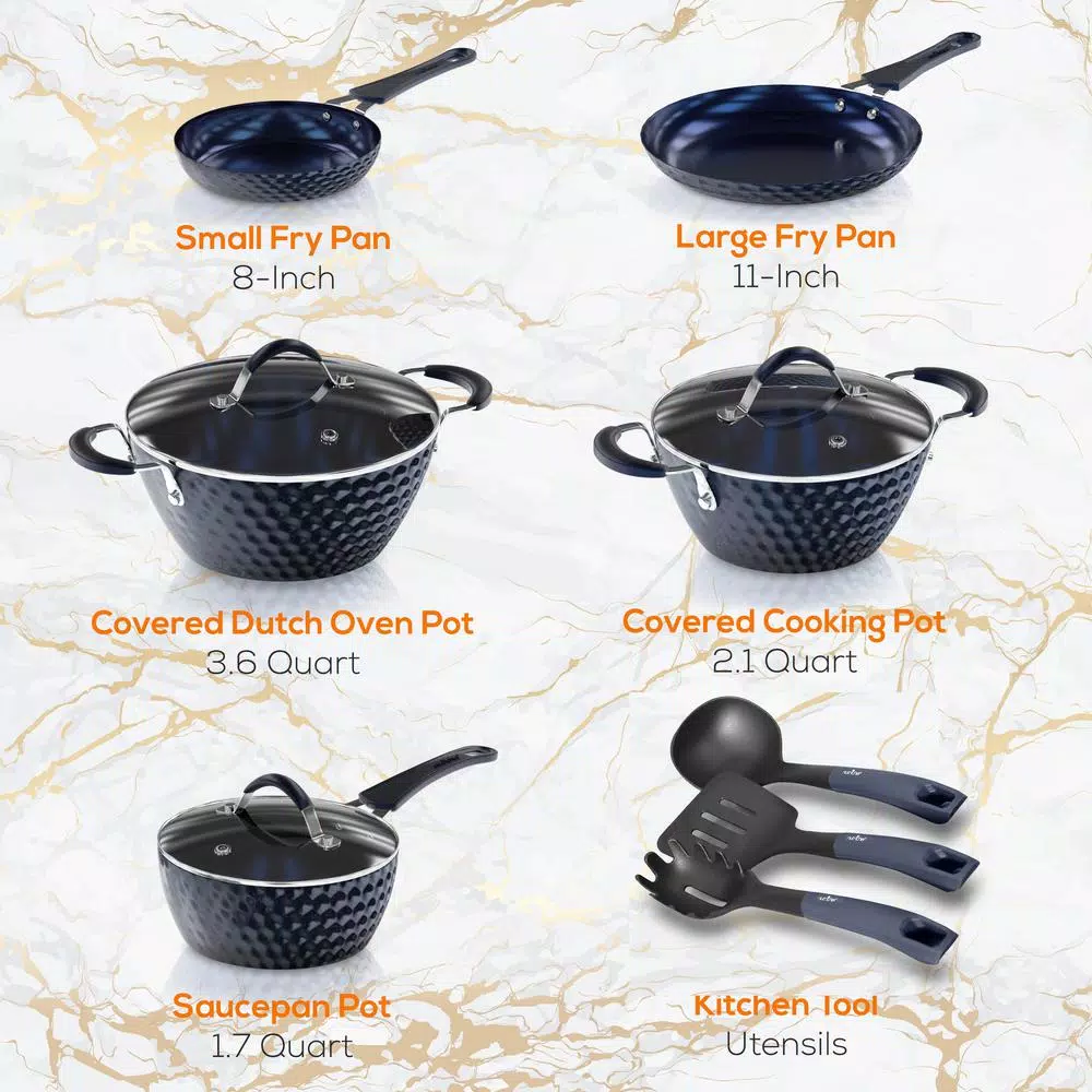 NutriChef 11-Piece Blue Diamond Ceramic Nonstick Aluminum Cookware Set