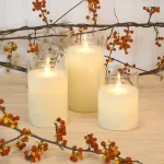 LUMABASE Set of 3 Battery Operated Glass Hurricane LED Candles with Moving Flame thumbnail 2