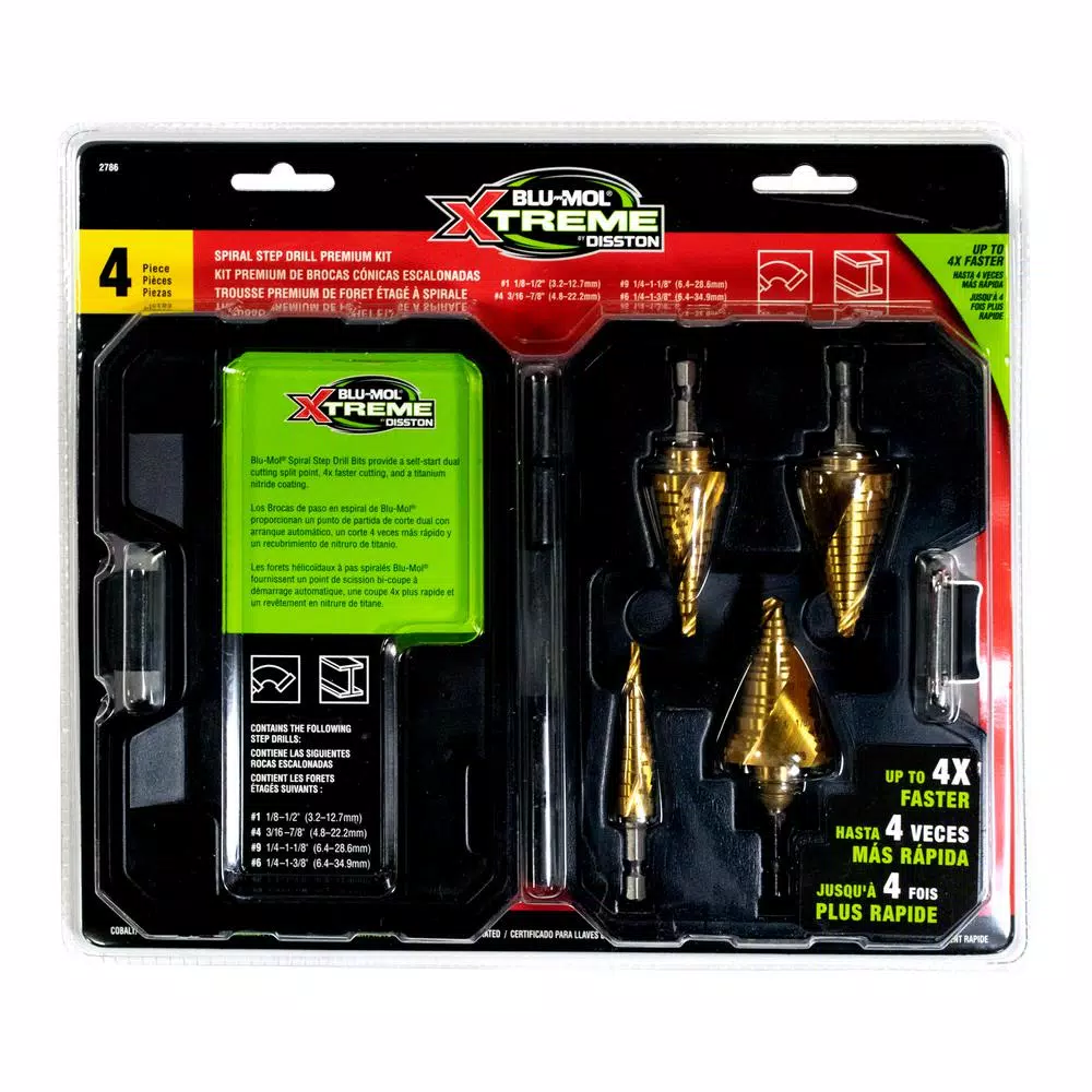 BLU-MOL Disston Blu-Mol Xtreme M35 Cobalt Spiral Step Drill Bit Kit, 4-Piece Set