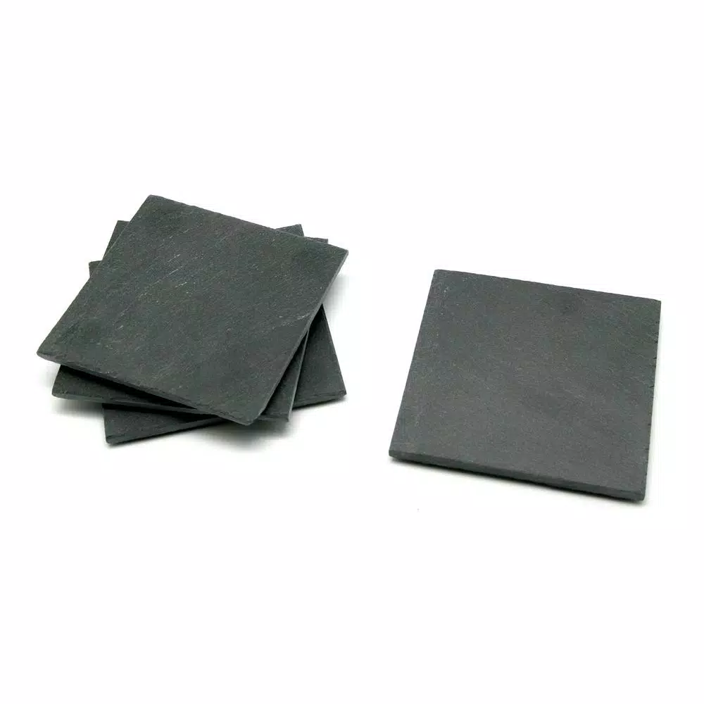 Creative Home Natural Dark Gray Slate Coaster Set of 4 - 4 in. x 4 in. Rustic Stone Coasters