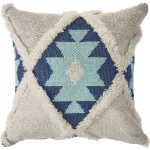 LR Home 20x20 Off White and Blue Tufted Geometric Throw Pillow - Southwestern Winter Paradise thumbnail 1