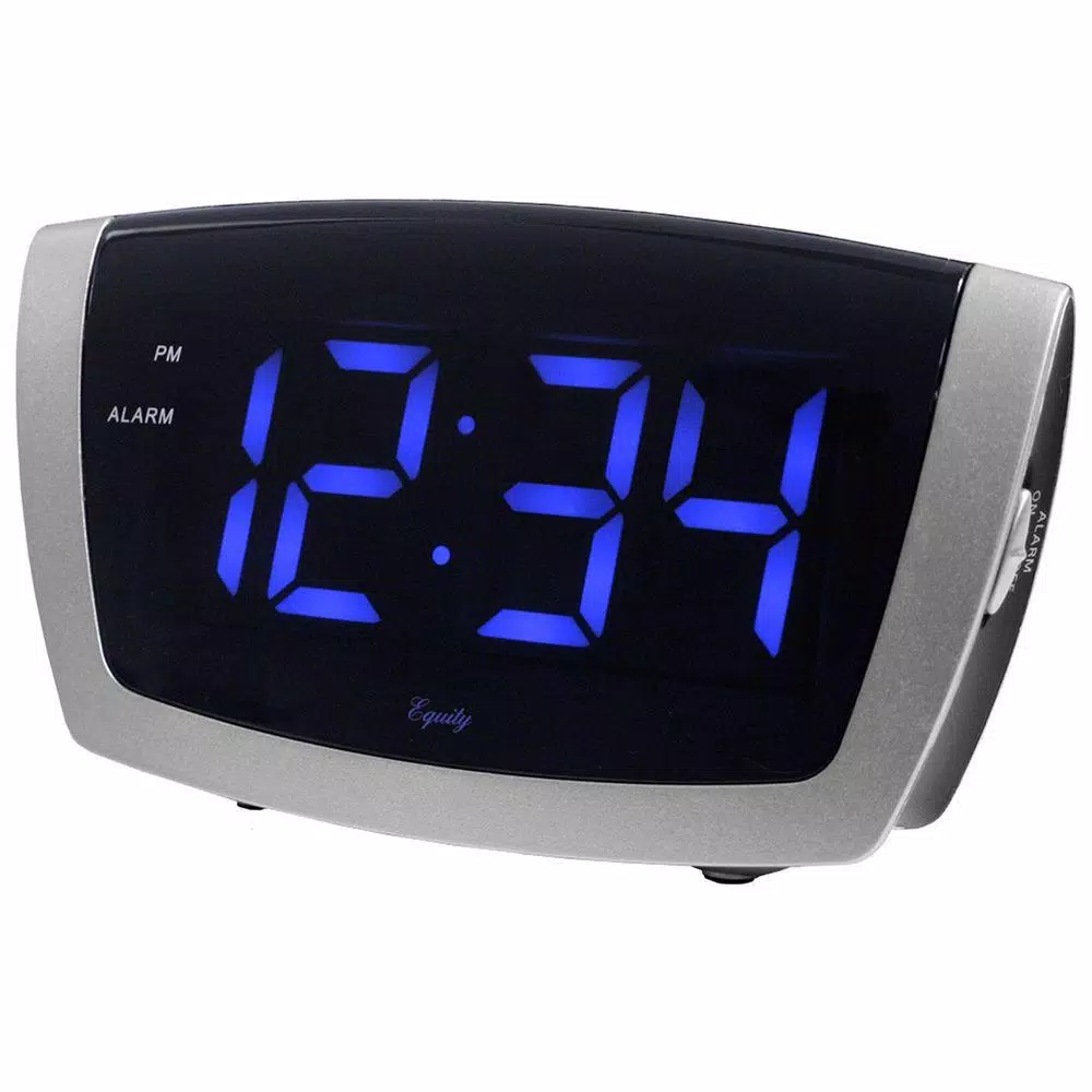 Equity by La Crosse Large 1.8 in. Blue LED Digital Alarm Clock with USB Charging Port - Silver