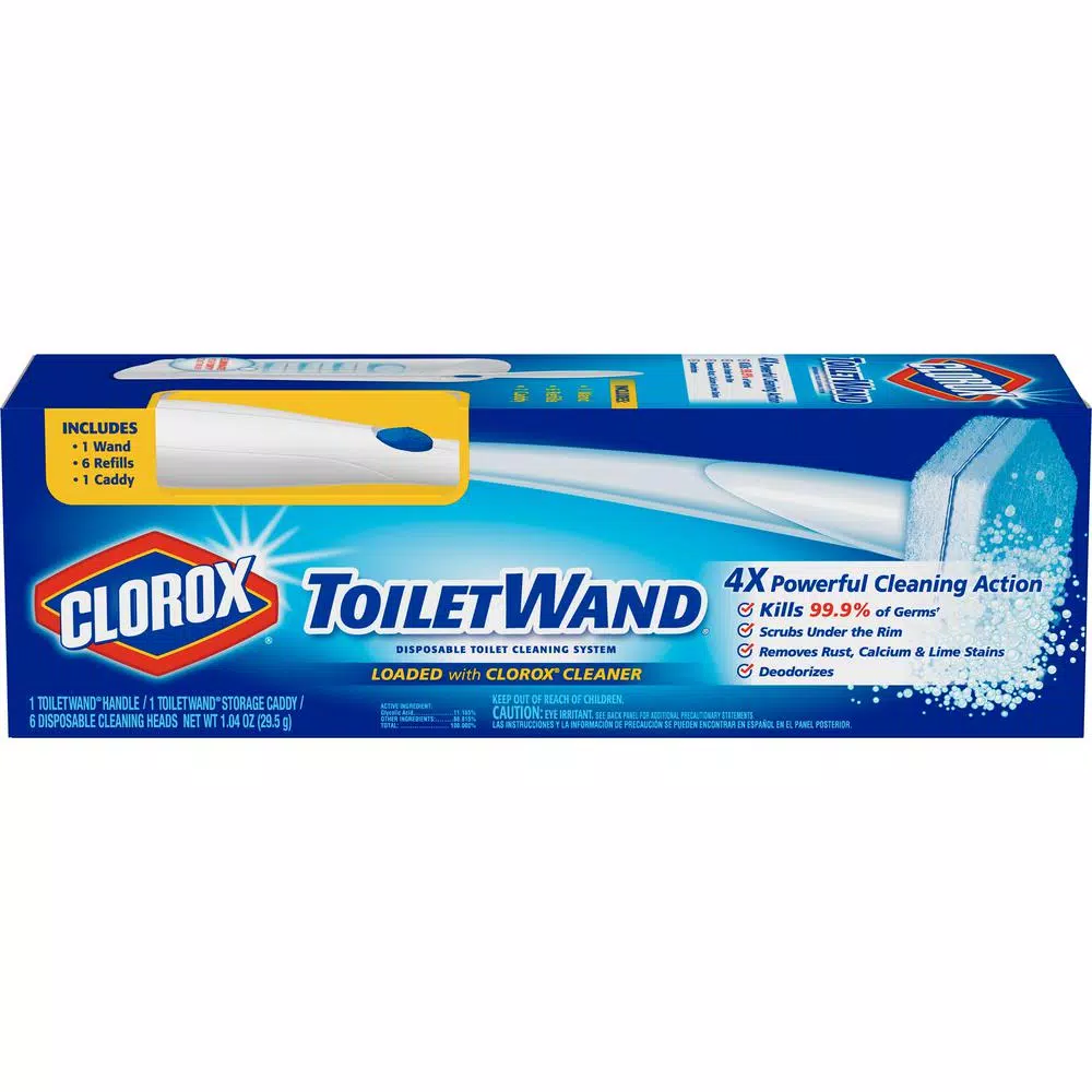 Clorox ToiletWand Disposable Toilet Cleaning System Starter Kit with 6 Disinfecting Refill Heads and Storage Caddy