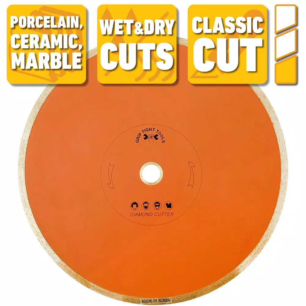 GRIP TIGHT TOOLS 10 in. Classic Continuous Rim Diamond Tile Cutting Blade for Porcelain, Ceramic, and Marble