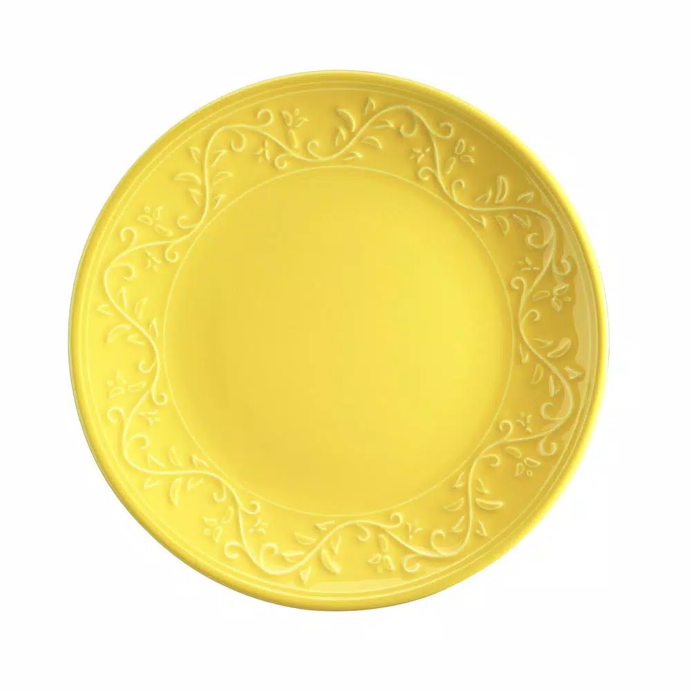 Unbranded Kutahya Ivy Collection 16-Piece Yellow Embossed Earthenware Dinnerware Set, Service for 4