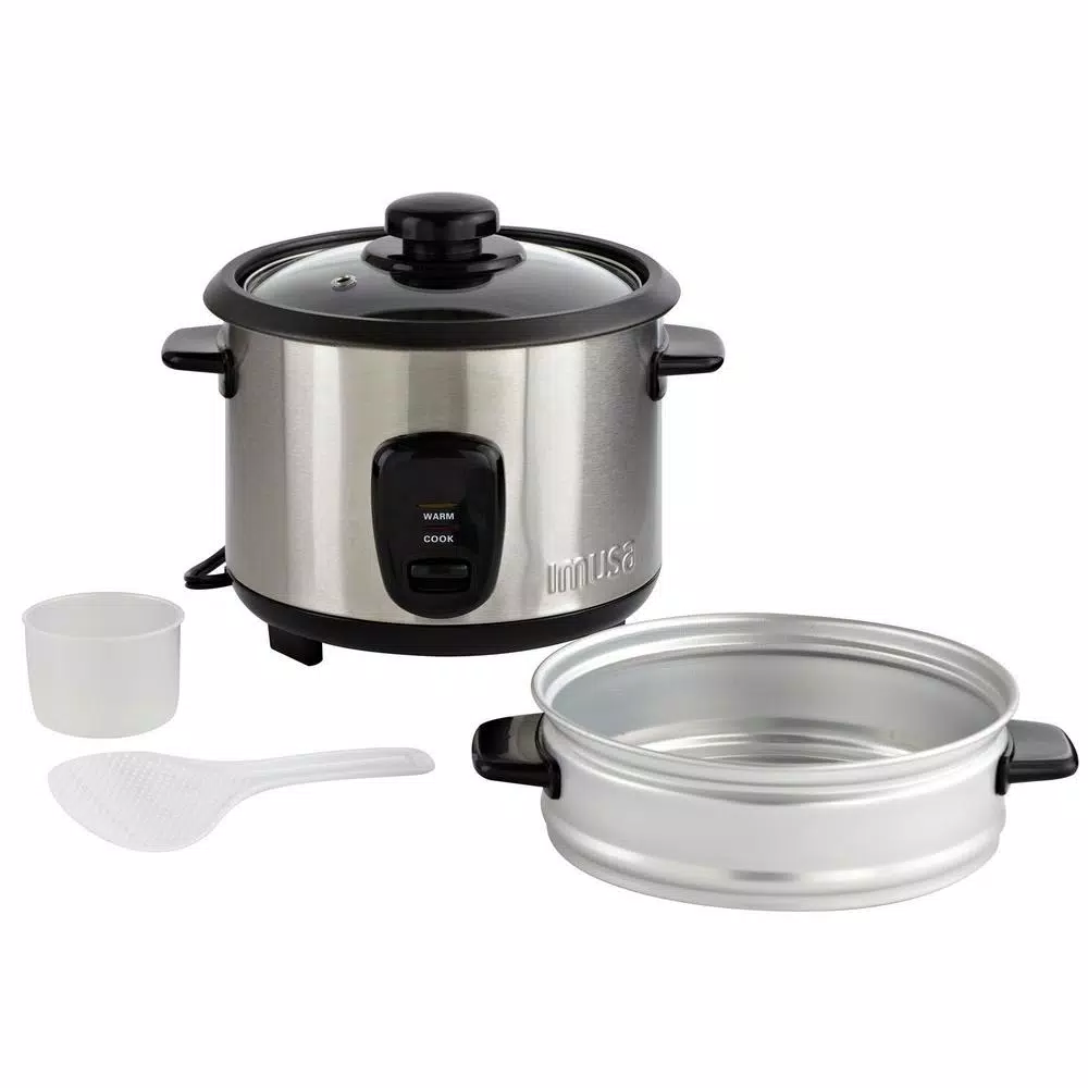 IMUSA 20-Cup Stainless Steel Rice Cooker with Non-Stick Interior and Steamer Insert