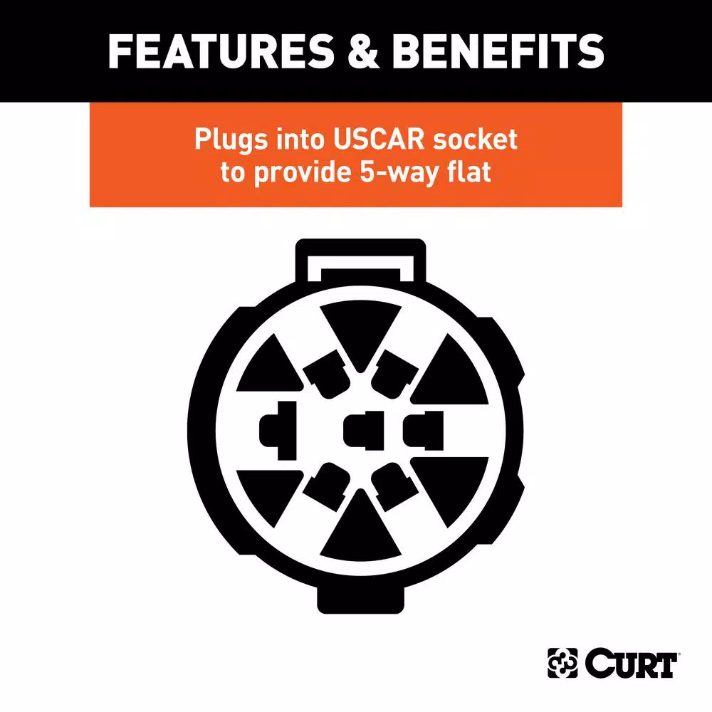 CURT 5-Way Flat Replacement OE Socket, Plugs into USCAR Vehicle Socket