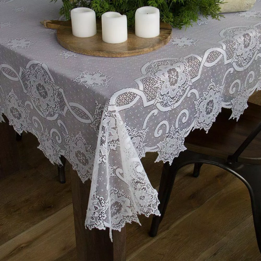 Heritage Lace Snowflake White Polyester Lace Tablecloth for Christmas Holiday Decor
