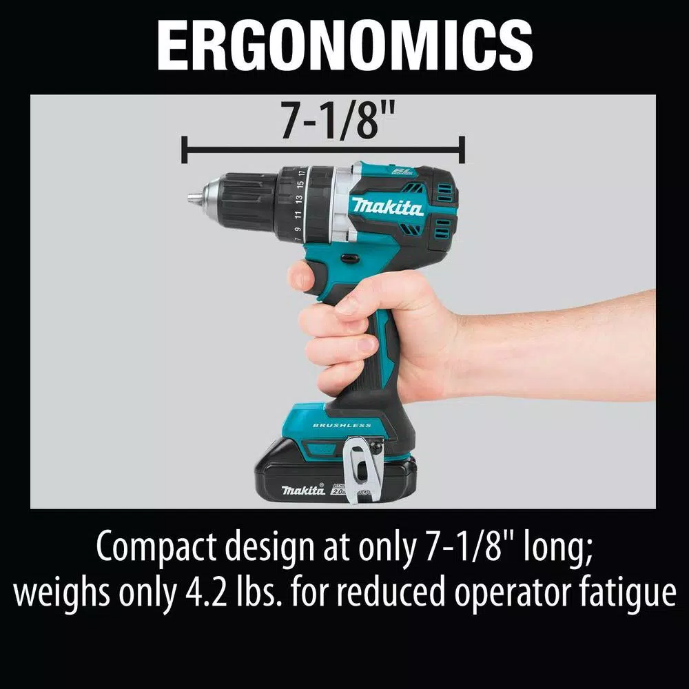 Makita 18V LXT Brushless 1/2 in. Hammer Driver-Drill Kit with (2) 2.0Ah Batteries, Charger and Bag