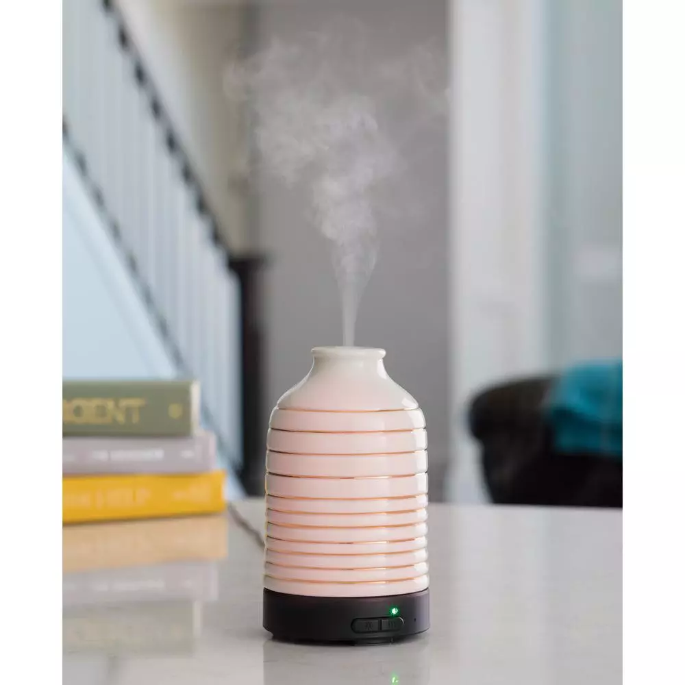 Airome Serenity 9.3 in. Ultrasonic Essential Oil Diffuser - Ivory Ceramic & Gold