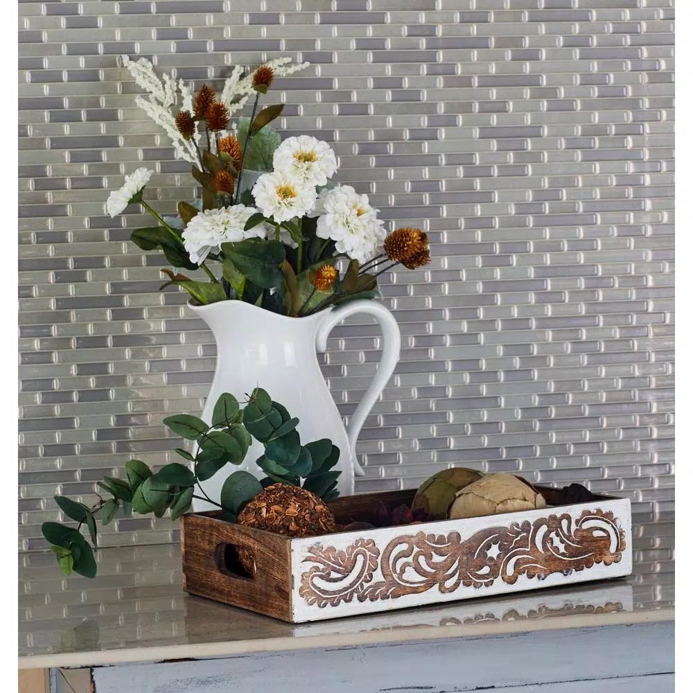 LITTON LANE Walnut Brown Vine and Leaf Decorative Wooden Trays, Set of 2