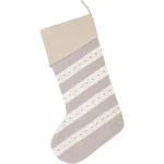VHC Brands 20 in. Grey Margot Farmhouse Christmas Stocking with Diamond Pattern Lace thumbnail 2