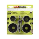 RYOBI 5-Piece Carbon Hole Saw Set for Wood Drilling thumbnail 1