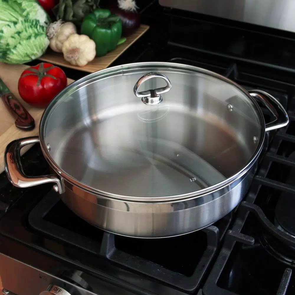 Chantal Induction 21 Steel 5 Qt. Stainless Steel Saute Pan with Glass Lid, Brushed Stainless Steel