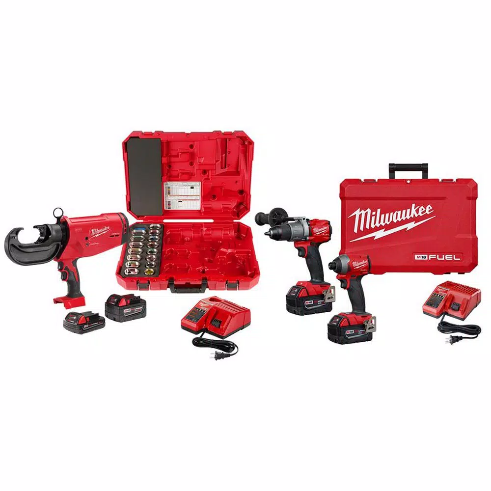 Milwaukee M18 FORCE LOGIC 750 MCM Crimper Kit with EXACT Dies & M18 FUEL Hammer Drill/Impact Driver Combo