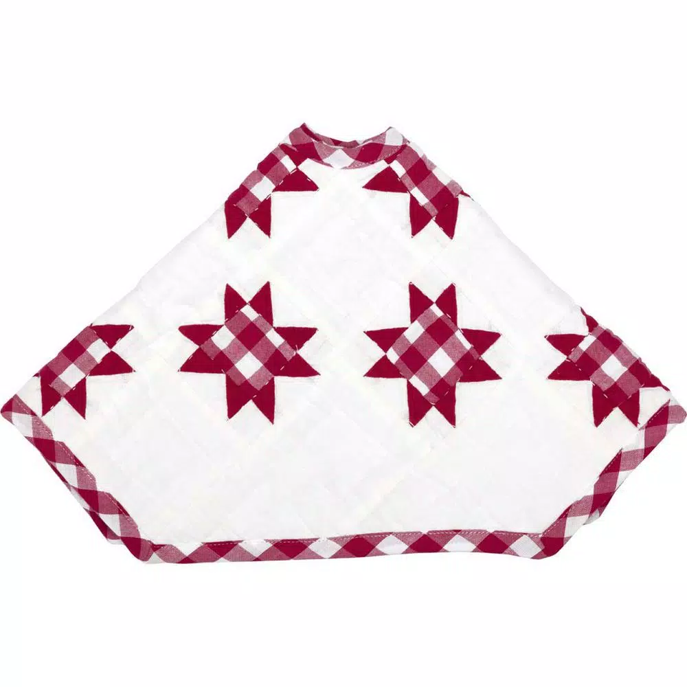 VHC Brands Emmie 21 in. Red Patchwork Christmas Tree Skirt - Hand-Quilted Cotton Farmhouse Decor