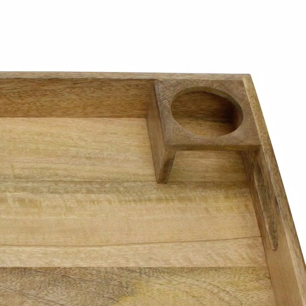 Stonebriar Collection Stonebriar Rustic Mango Wood Serving Tray with Built-in Cup Holder