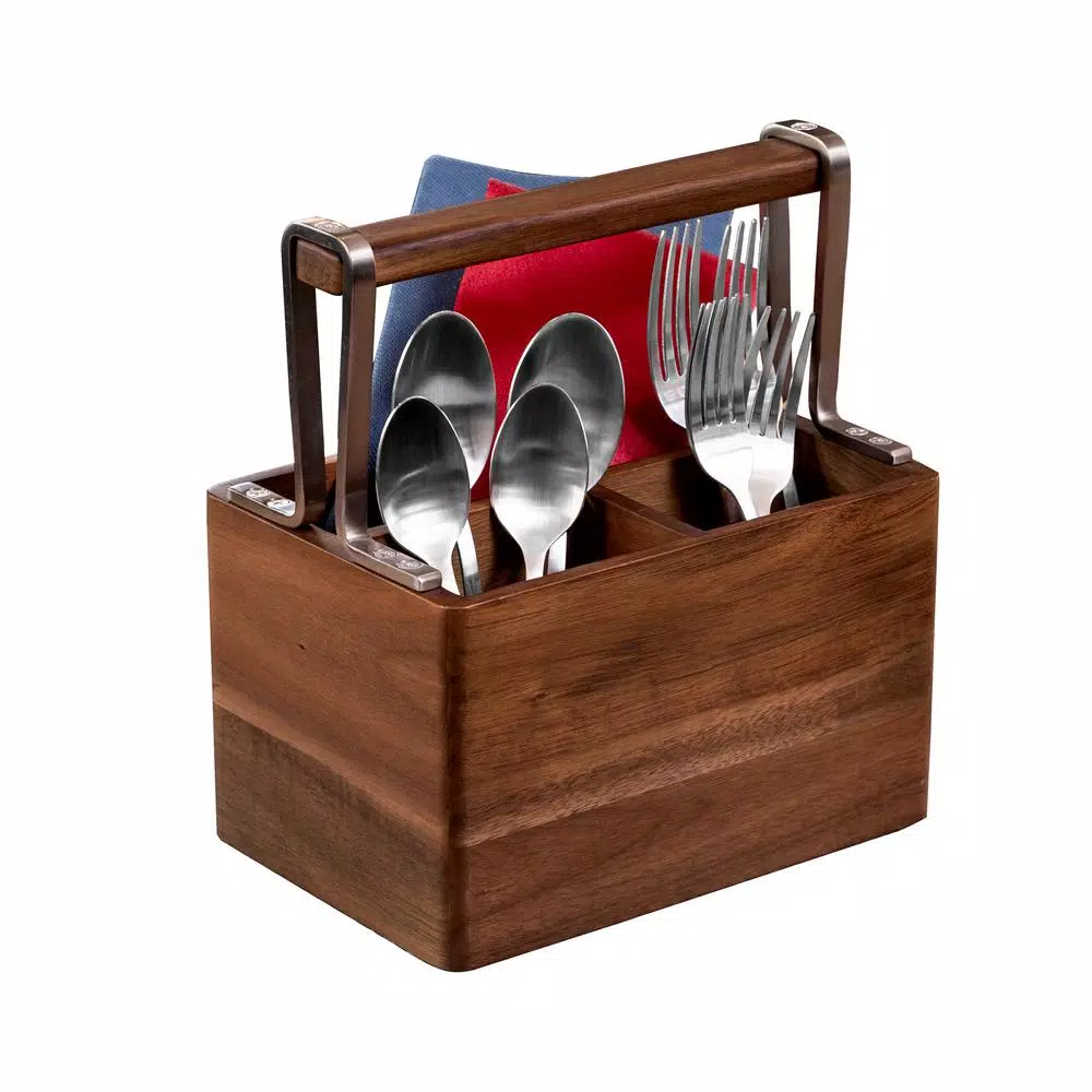 Honey-Can-Do Acacia Wood and MDF Kitchen Utensil Holder with Gunmetal Steel Accents