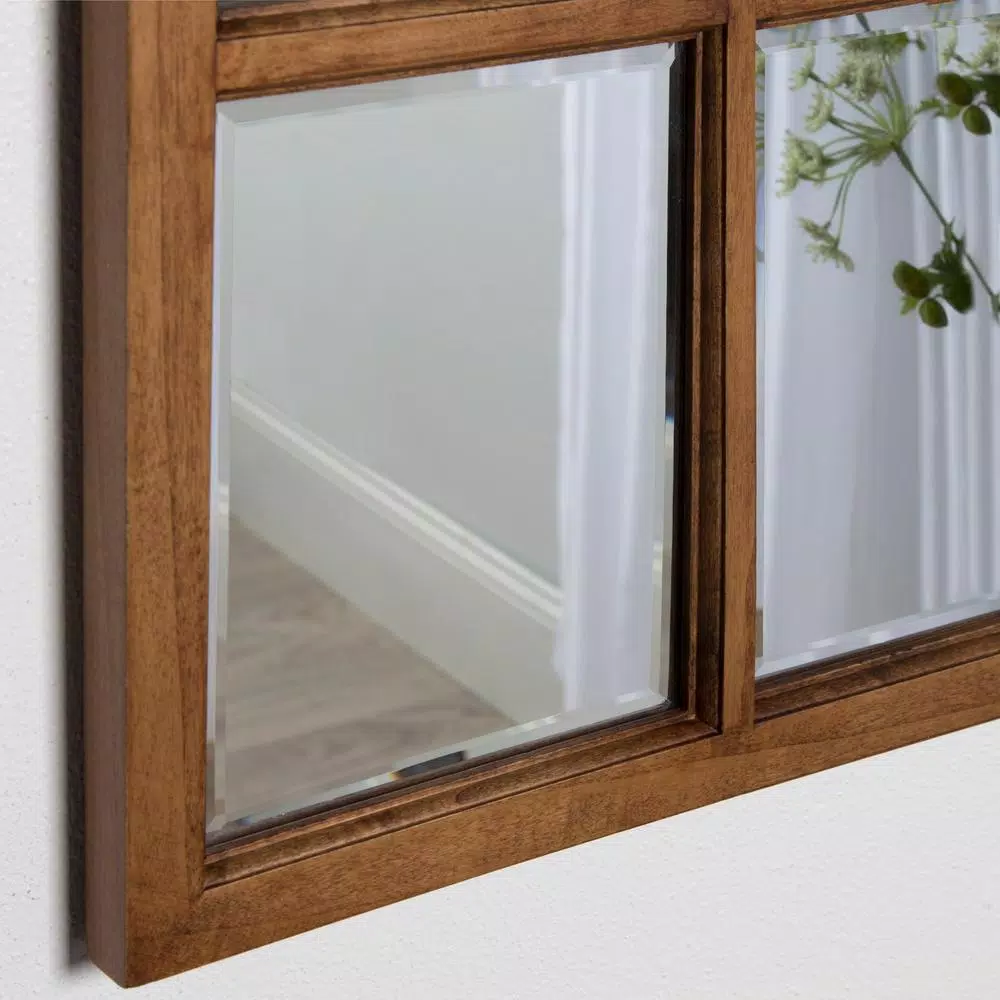 Kate and Laurel Hogan 9-Pane Windowpane Wall Mirror, Rustic Natural Wood Frame, 26 x 32 in.